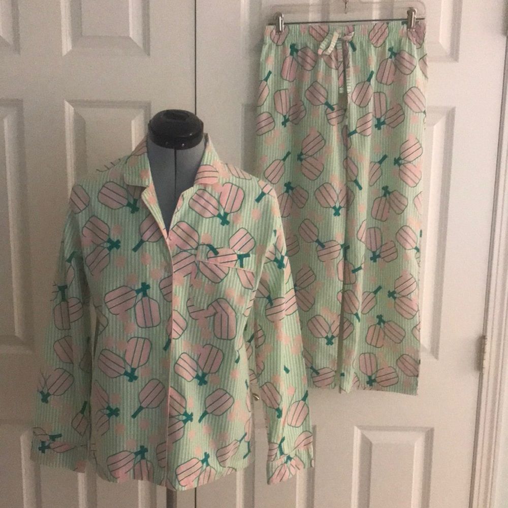 8 Oak Lane Cotton Pajamas with Pink & Green Pickle Ball & Paddles Print XS to S